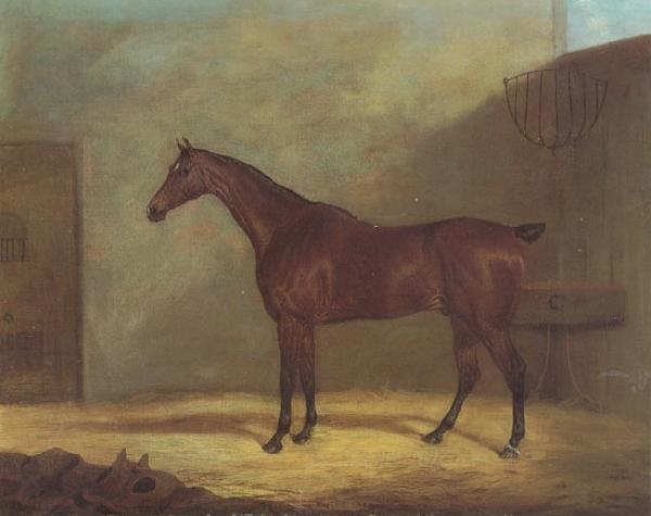 John Boultbee A Chestnut Hunter With A Groom By a Building oil painting image